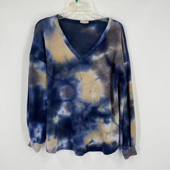 Bibi Women’s V Neck Tie Dye Long Sleeve Waffle Knit Shirt size S - Picture 1 of 4